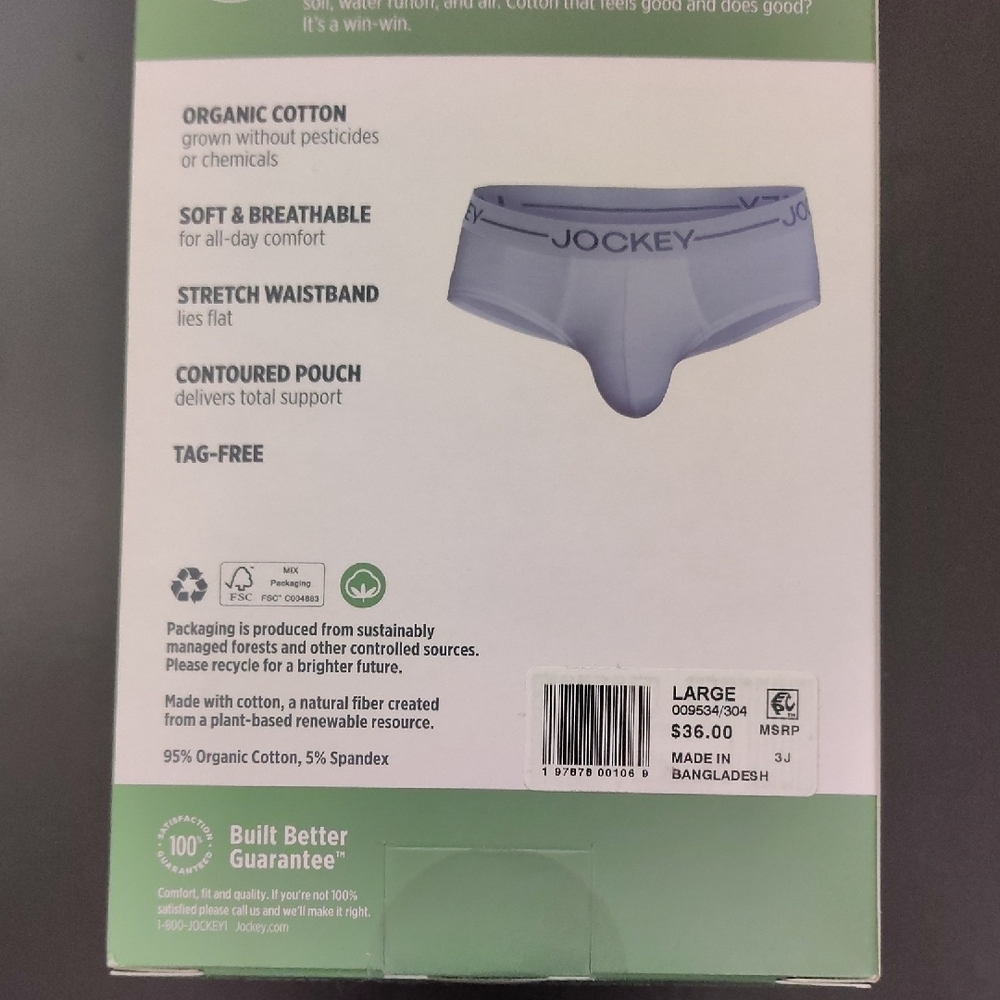 Jockey Men's Organic Cotton Stretch Low Rise Briefs - 3 Pack Sz 36-38 - Picture 7 of 9